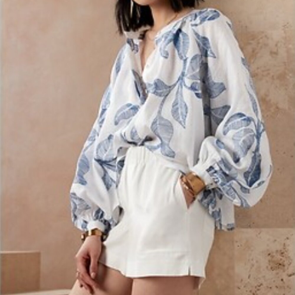 Banana Republic Linen Embroidered Blouse S *NEW